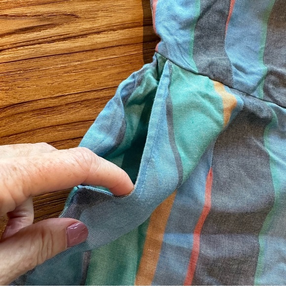 Patrons of Peace Women’s Striped Sweetheart Tie Back Shorts Romper Button Front - Picture 8 of 12